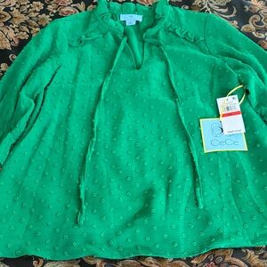 NWT CeCe Emerald Green Textured Blouse